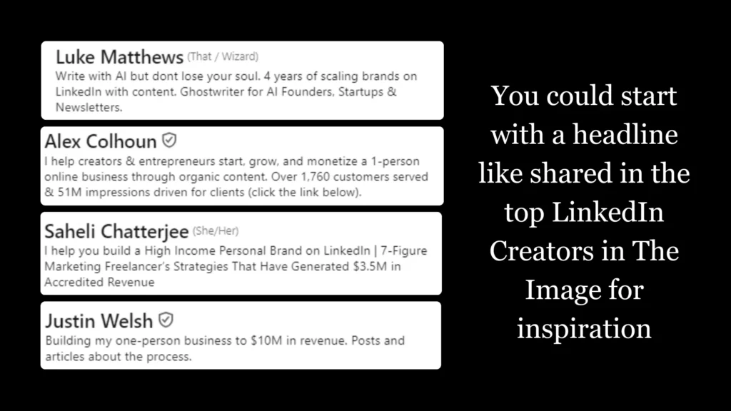 Example of top creators headline for long-term linkedin engagement