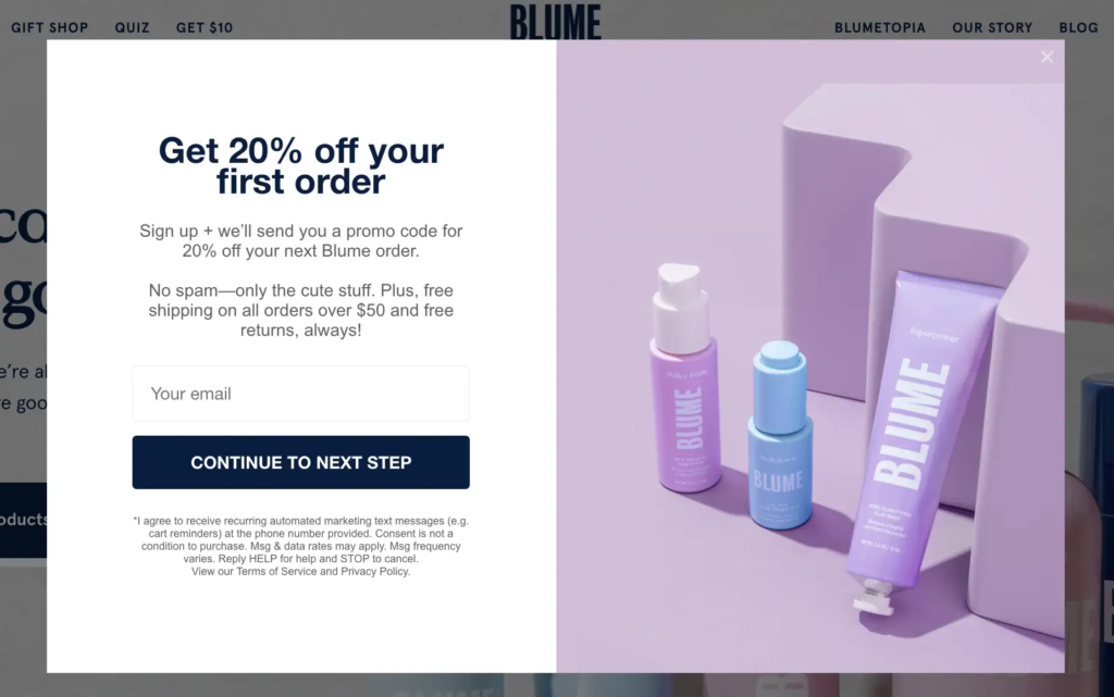 Blume 20% off offer Image for Marketing writing